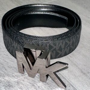 Michael Kors Black Belt with Silver MK Buckle